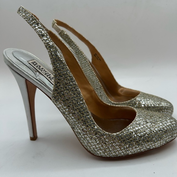 BADGLEY MISCHKA WOMEN'S KISS KISS SLINGBACK PUMP GOLD GLITTER US SIZE 8 MEDIUM - Picture 6 of 13